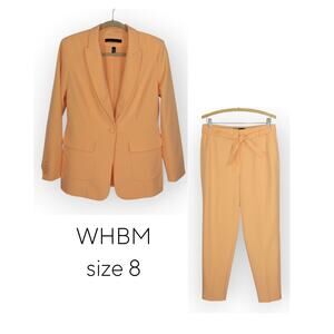 Sz 8 WHBM Fluid PantSuit Blazer + Belted Tapered Ankle Pant RayofLight